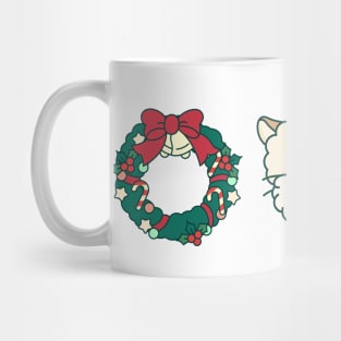 Christmas wreath and cat Santa. Mug